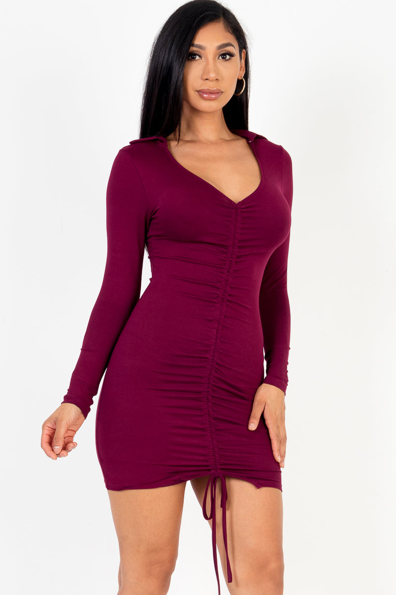 Collared Ruched Drawstring Bodycon Mini Dress (CAPELLA)-11