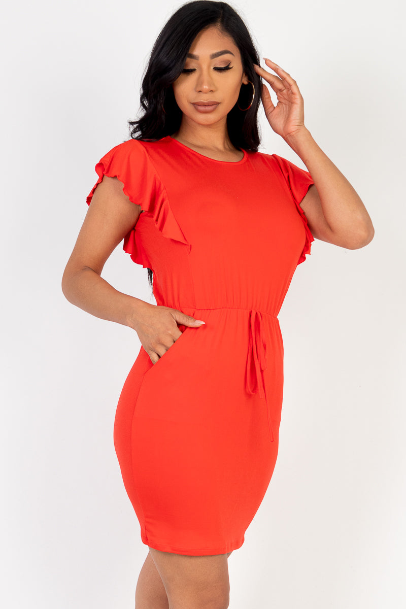 Butterfly Sleeve Tie Front Pocket Mini Bodycon (CAPELLA)-11