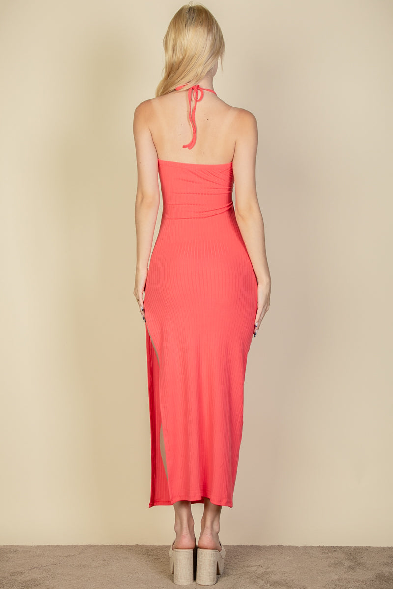 Ribbed Cut Out Front Side Slit Maxi Dress (CAPELLA)-2