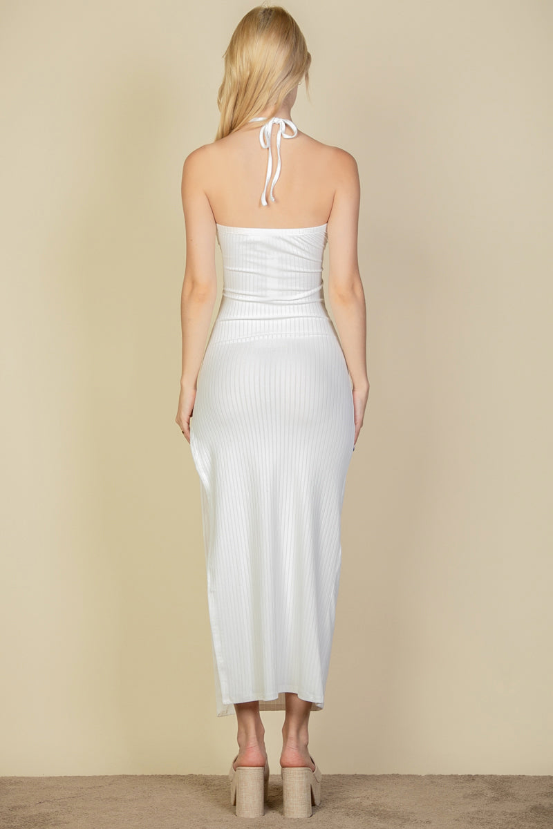 Ribbed Cut Out Front Side Slit Maxi Dress (CAPELLA)-13