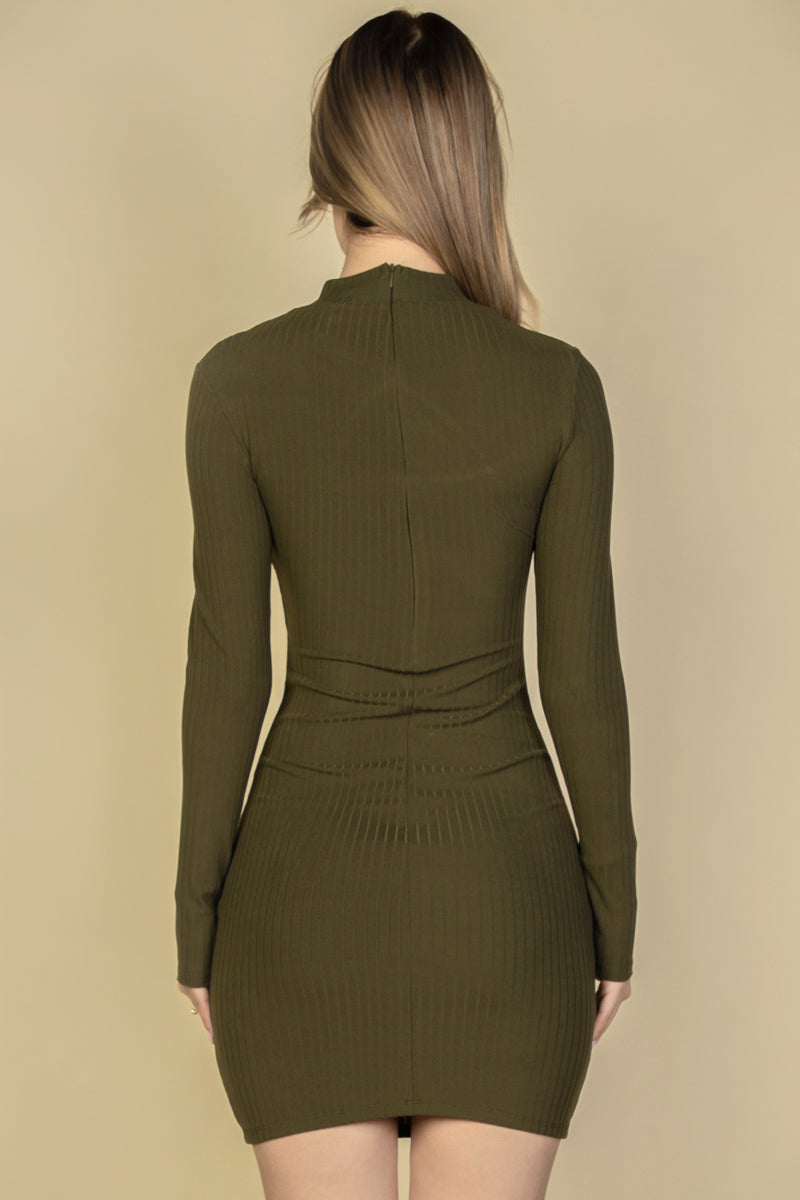 Ribbed Cut Out Front Long Sleeve Bodycon Mini Dress (CAPELLA)-15