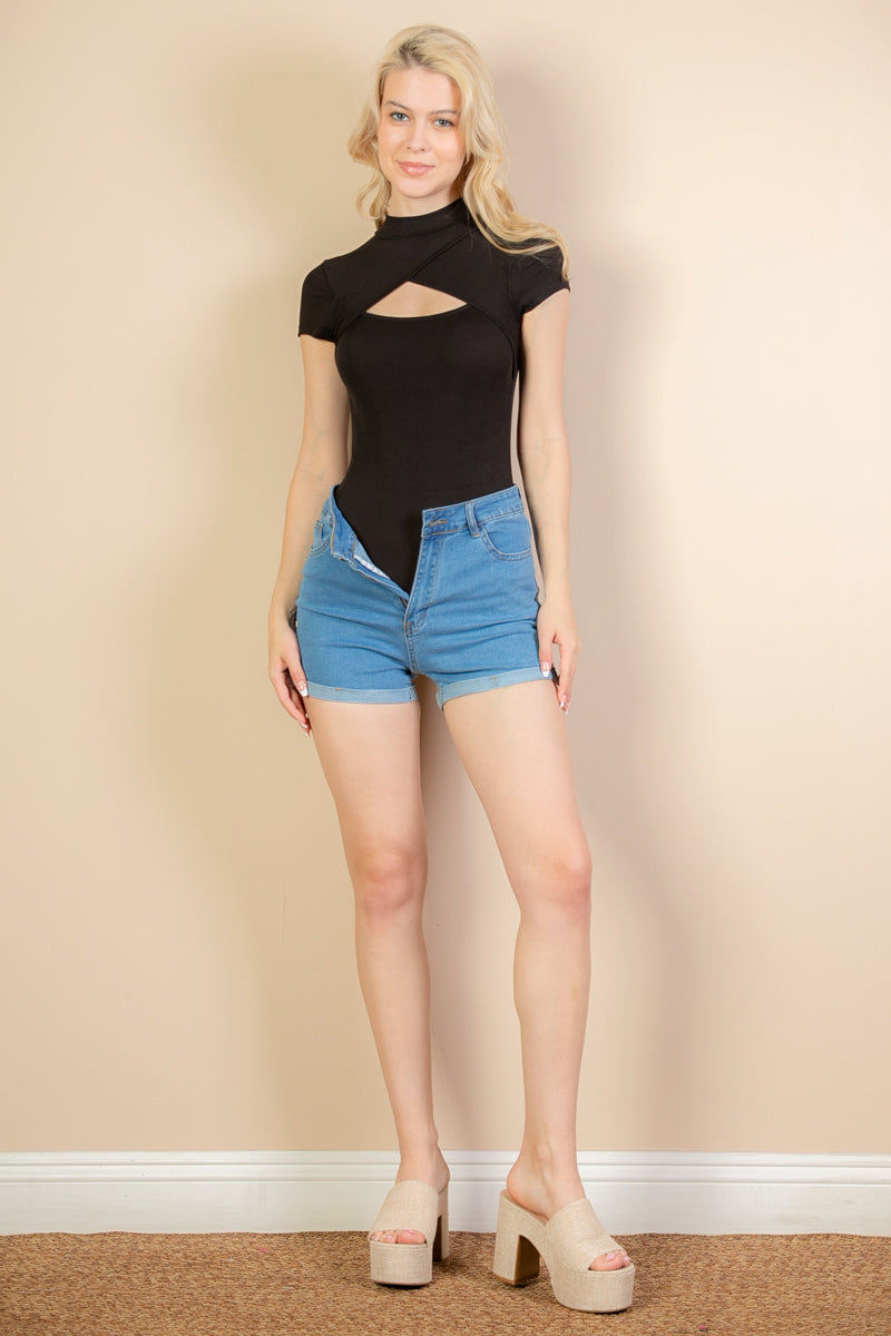 Front Cut Out Short Sleeve Bodysuit (CAPELLA)-11