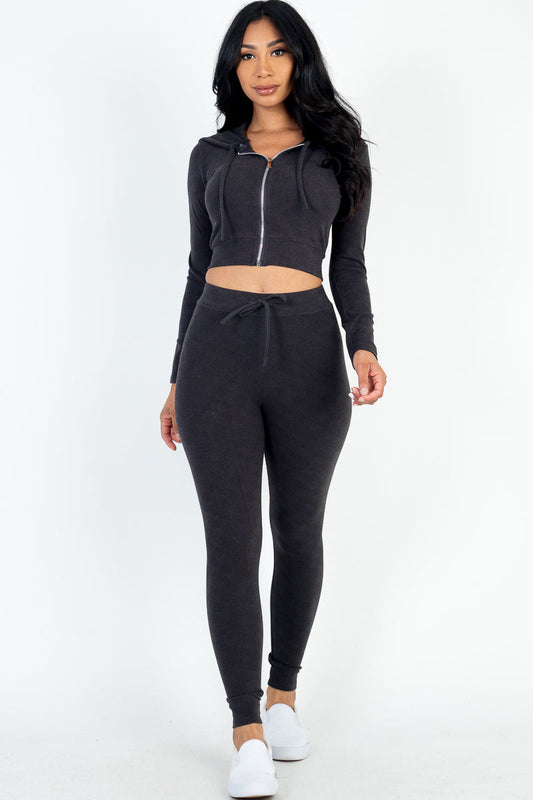 Ribbed Zip Crop Jacket & Leggings Set (CAPELLA)-0